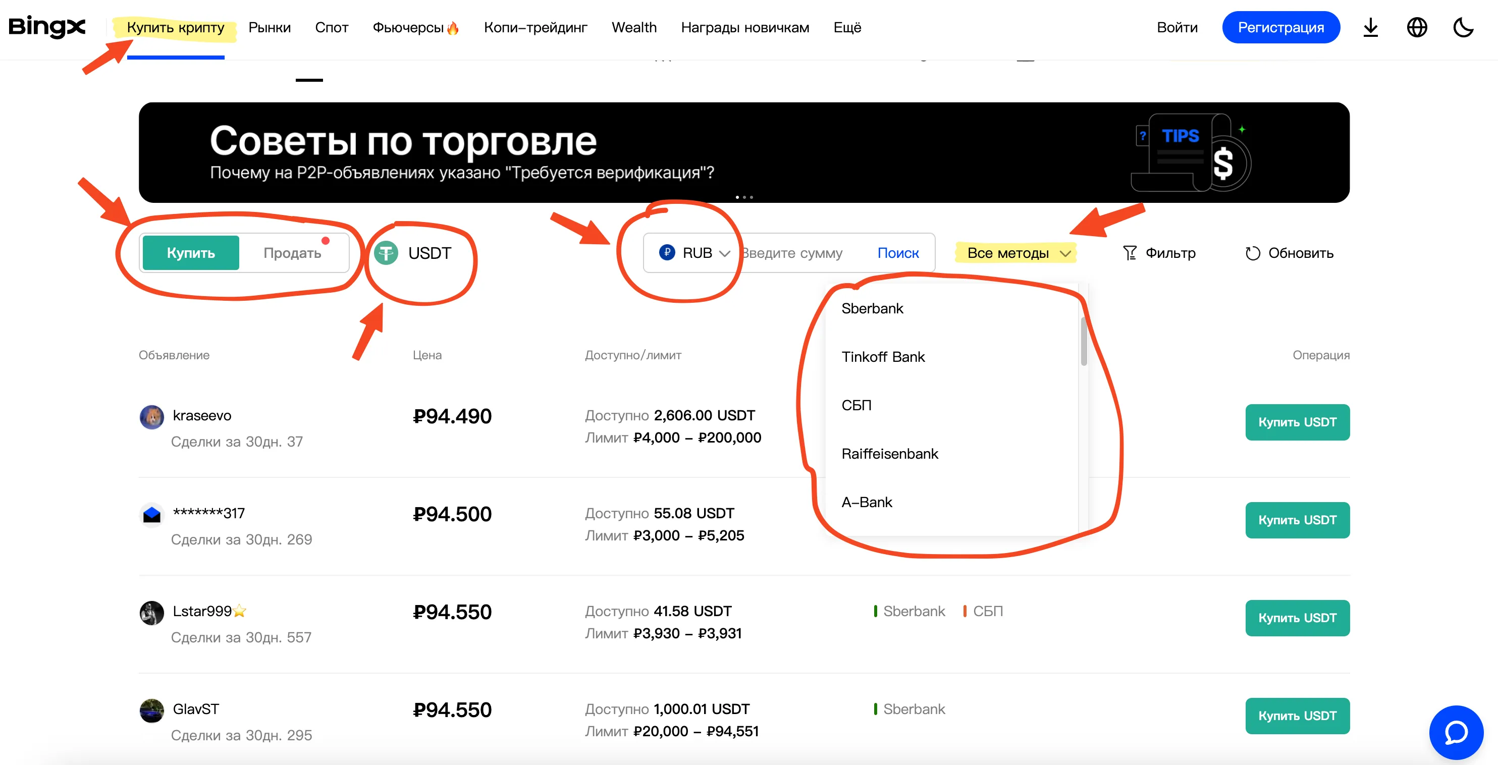 P2P на бирже BingX